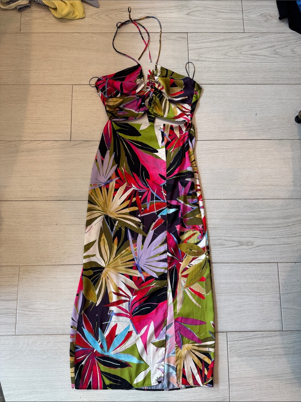 Zara Tropical Cut Out Midi Dress